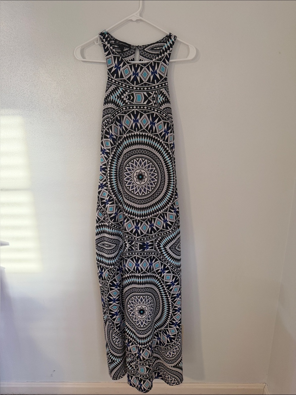 INC Sleeveless Black & White Geometric Maxi Dress with Blue Accents